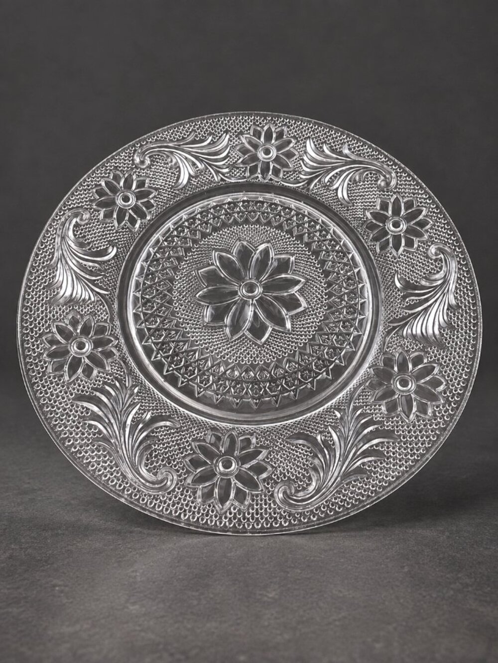 Tiara Indiana Glass Sandwich Plates Set of 9 Clear Pressed Glass Floral Pattern